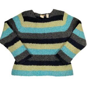 Vintage Y2K Striped Mohair Wool Sweater XL Mod Preppy Twee 60s 70s 90s Boho